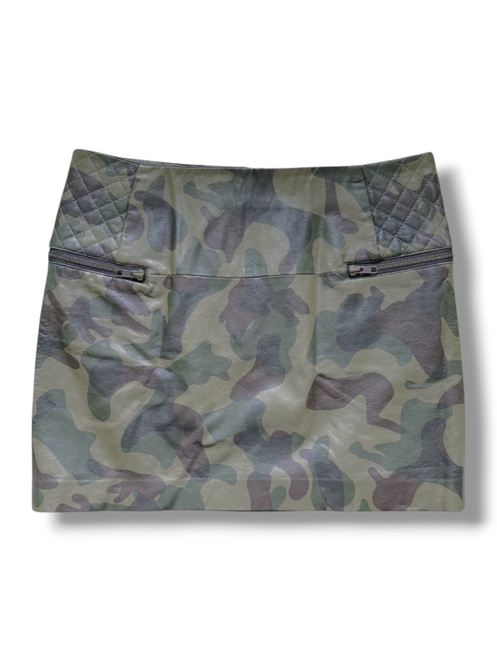 Sam Edelman Camo Green Mini Skirt Faux Leather Fully Lined